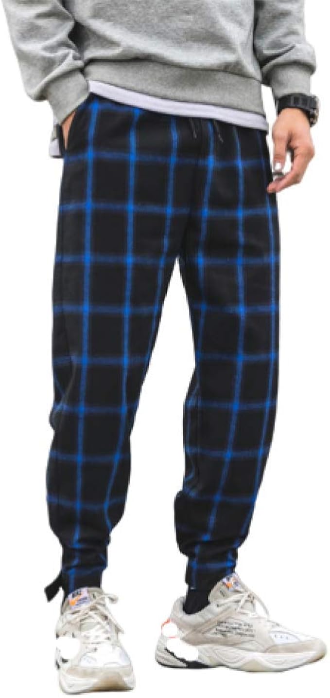 blue checkered trousers mens
