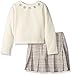 Youngland Little Girls' Ivory Quilted Long Sleeve Tunic with Rhinestone Flower Trim