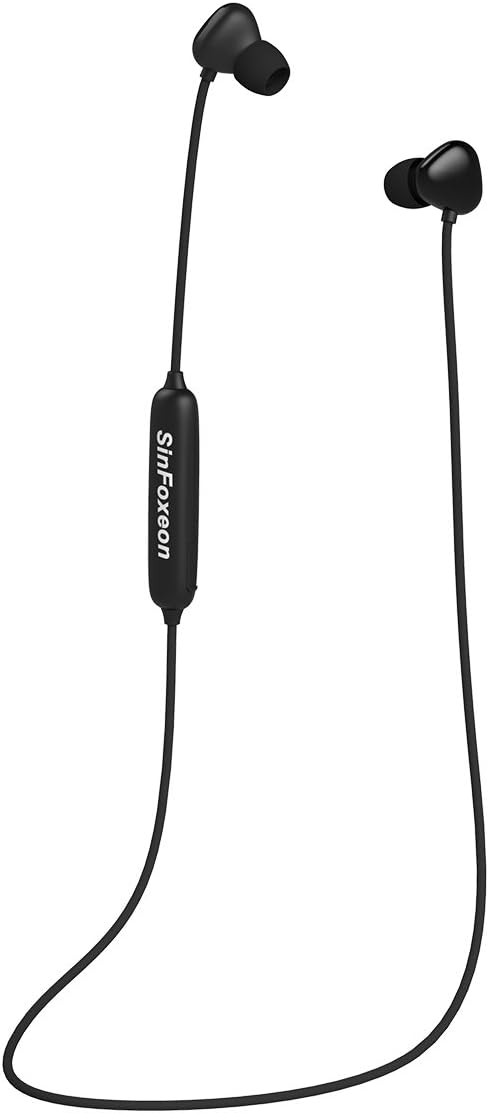 SinFoxeon Wireless Sport Earphones, Bluetooth Headphones Sports Earphones In-Ear Earbuds with Mic for Gym Running Outdoors and Indoors Black