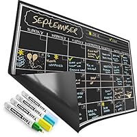 Magnetic Calendar for Refrigerator - Dry Erase Black Board for Kitchen Fridge - Bright Neon Chalk Markers - 17X12" Monthly Blackboard Organizer - Perfect Chalkboard Magnet