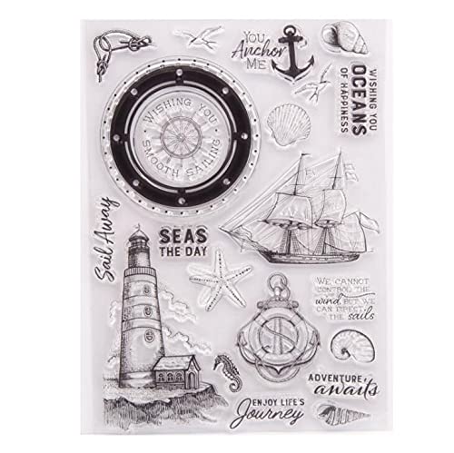 Welcome to Joyful Home 1pc Wishing You Ocean of Happiness Summer Anchor Rubber Clear Stamp for Card Making Decoration and Scrapbooking 15x21cm