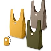 Urban Market Bags - Meadow - 3 Foldable Reusable Shopping Bags in 1 Compact Pouch, Luxury Quality, Recycled Fabric, Holds 50+ lbs, Machine Washable, Pouch Fits in Cupholder, Designed in California