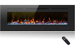 Cheerway 50 inch Electric Fireplace with Heater, Wall Mounted & Recessed Electric Fireplace Insert, Linear Wall Fireplace w/Thermostat, 13×13 Flame Color, Remote & Touch Control w/Timer, 750W/1500W