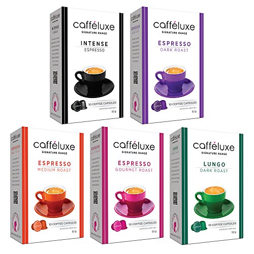 Caffeluxe Nespresso OriginalLine Compatible Espresso Capsules - Signature Collection (Gourmet, Medium, Dark, Lungo, Intense), 50 count ($.44 per capsule)