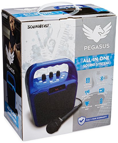 SoundBeast Pegasus Karaoke Machine & Portable PA Speaker System For Kids & Adults - With Microphone & Bluetooth (Blue)