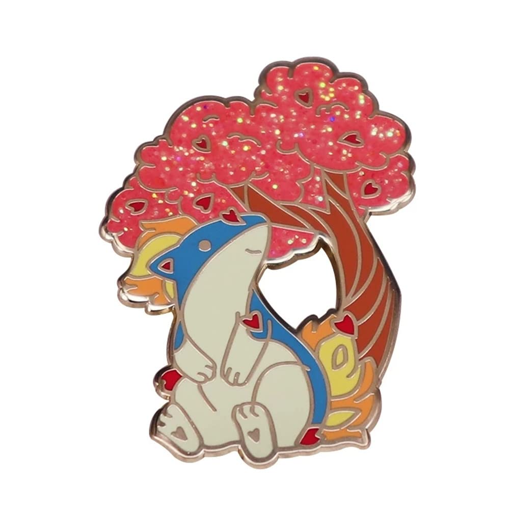 Cute Cartoon Quilavas and Cherry Tree Hard Enamel Pin Kawaii Flame Elf Badge Brooch Anime Fans Gift Jacket Lapel Jewelry