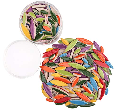 Yourway Style Leaf Shapes Ceramic Mosaic Tiles with Three Different Sizes for Handmade Decoration Craft Suitable for Kids and Adult(568g/1.25lb) (Rainbow)