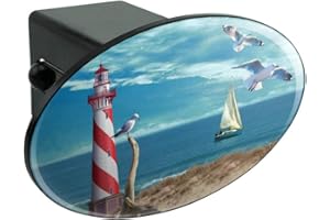 GRAPHICS & MORE Lighthouse Seashore Ocean Beach Seagulls Sailboat Oval Tow Trailer Hitch Cover Plug Insert
