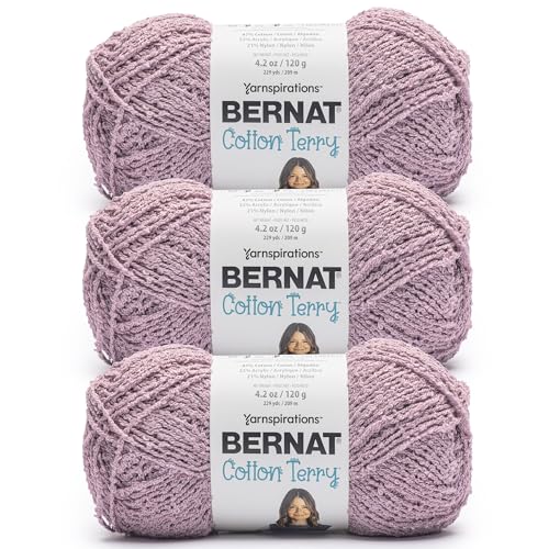 Bernat Cotton Terry Lupine Yarn - 3 Pack of 120 g / 4.2 oz - 47% Cotton 32% Acr…