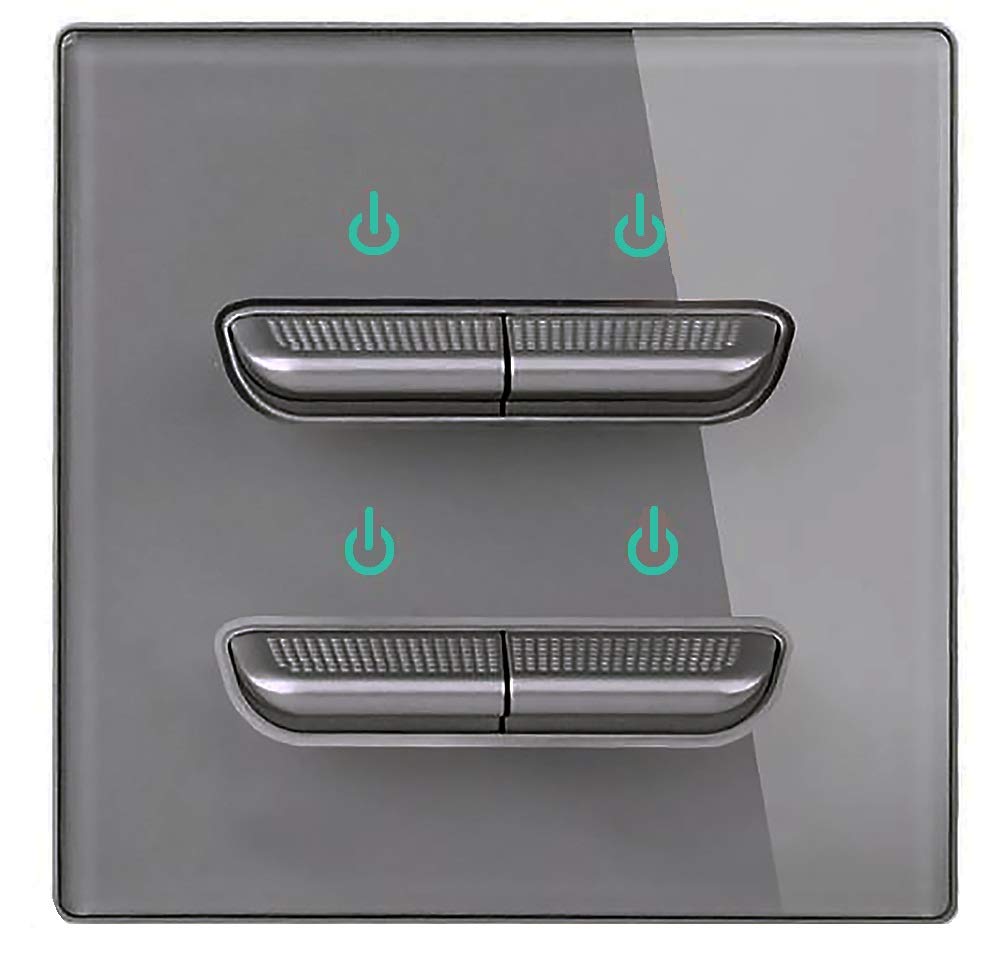1/2/3/4 Gang 2 Way Black/White/Grey/Gold Wall Light Switch Chrome Toggle Press Button Tempered Glass Plate Blue LED Light (4 gang 2 way grey)