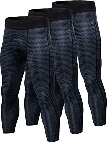 Queerier Men's Compression 3/4 Pants Baselayer Tights for Gym,Basketball and Cycling 3 Pack