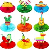 9 Pieces Fiesta Honeycomb Table Centerpiece 8 Inches Colorful Hanging Paper Fans Cinco De Mayo Table Party Decorations Mexican Theme Centerpiece