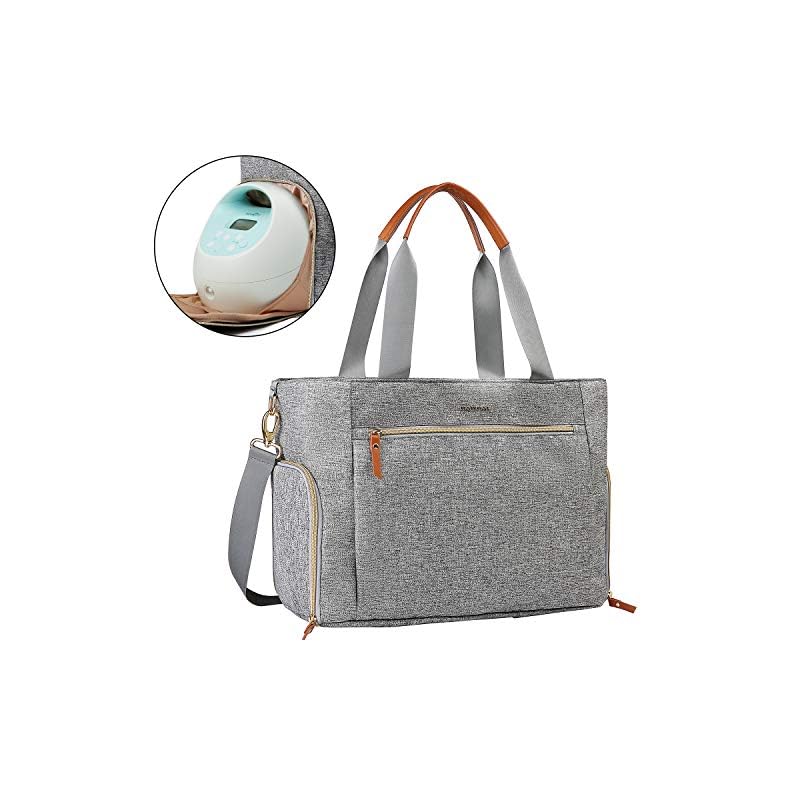 mommore Breast Pump Bag Diaper Tote Bag with 15 Inch Laptop Sleeve Fit Most Breast Pumps like Medela, Spectra S1,S2