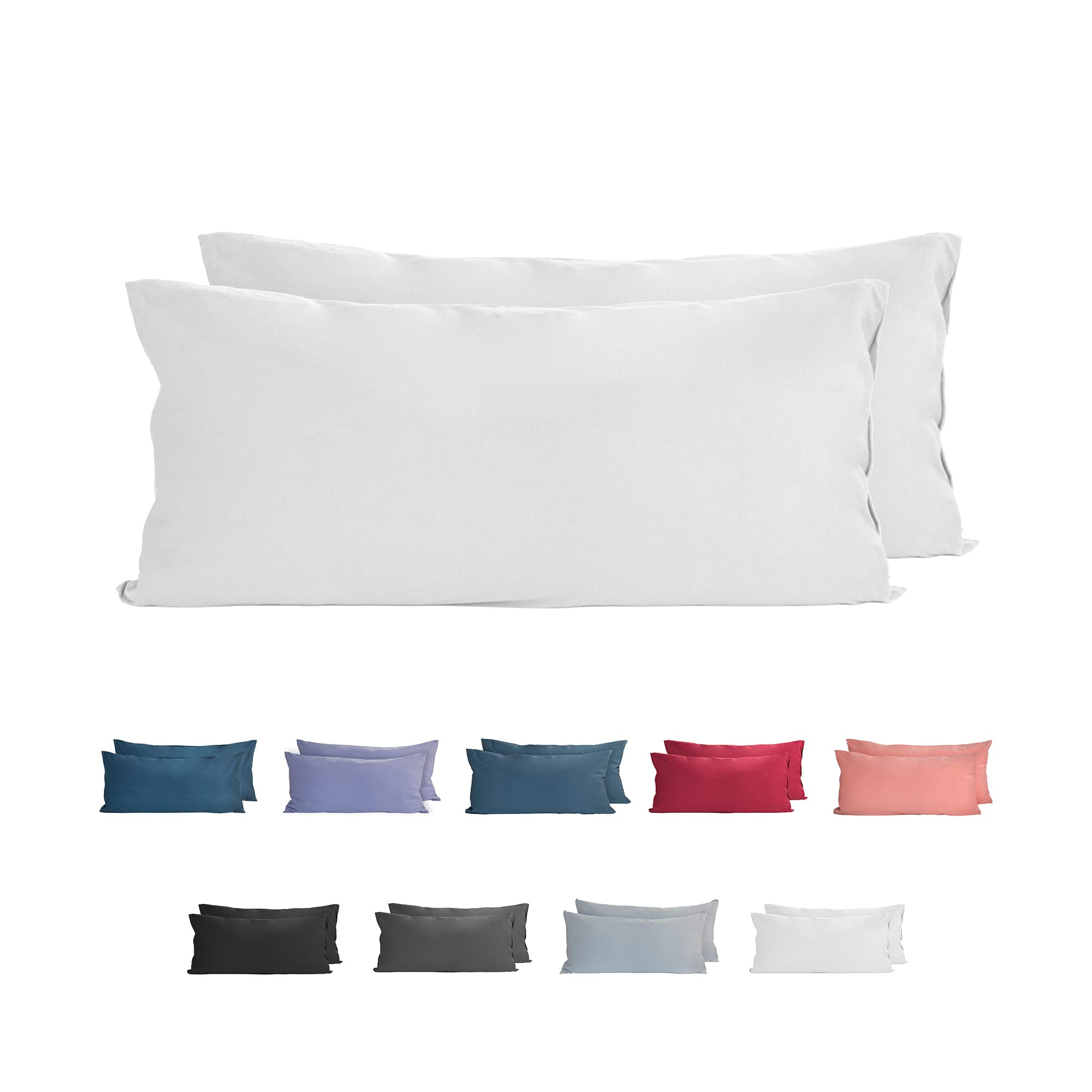 Komfortec 100% cotton pillowcases set of 2 40x82 cm, super soft premium jersey pillowcase 150 g/m², cushion cover, white, kmf pillowcase jersey 40x82 white