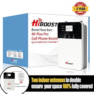 HiBoost Signal Booster Cell Booster Improve Phone Signal for Home and Office up to 3,000-6,000 Sq.Ft- Signal Extender Cellular Booster Compatible with AT&T, T-Mobile, Verizon, Sprint, and US Cellular