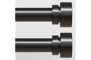 Modern Black Curtain Rods Set, 48-84 Inches Adjustable, Heavy Duty 1 Inch Diameter, Decorative Finials, 2 Pack, for Windows, 