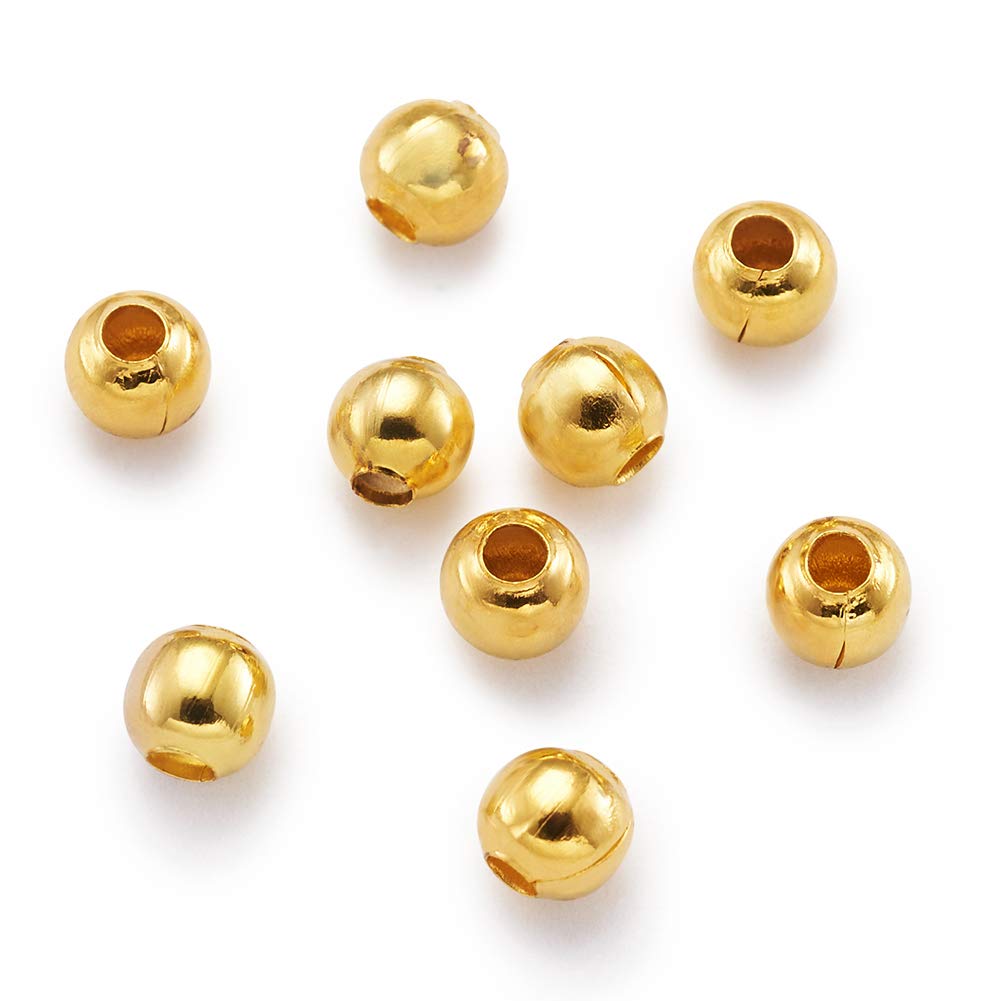 PandaHall 500pcs Iron Round Spacer Beads 4mm Golden Tiny Ball Loose Beads for DIY Jewelry Making