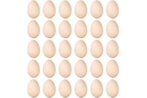 Wooden Eggs, 30 Pcs Unfinished Wooden Easter Craft Eggs, Display, Smooth Unpainted, Ready to Paint and Decorate,2” x 1-3/8”