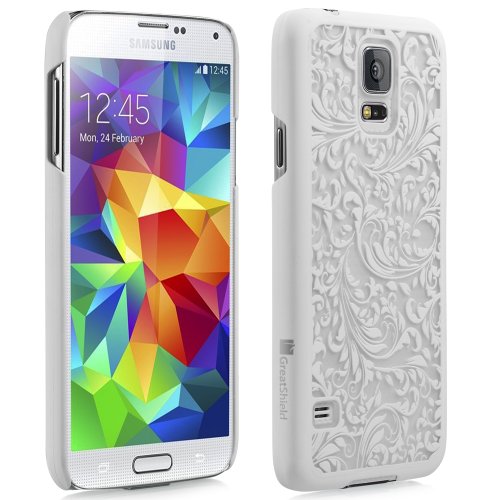 Galaxy S5 Case, GreatShield [TACT | Quill Design] SLIM FIT Pattern Rubber Coating Embossed Snap On Case Back Cover for Samsung Galaxy S5 SV (White)