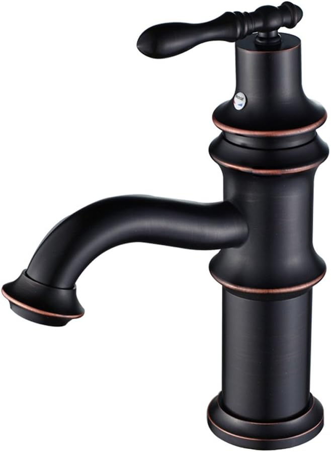 Neilyn Black Vintage Retro Bathroom Faucet Tap Hot and Cold Basin Wash Basin Vanity Basin Counter Basin Mixer Tap Full Copper Single Handle Taps Deck Installation (Size : S)