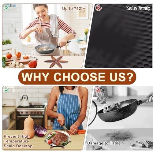 Wooden Trivets for Hot Dishes - 4 Wooden Trivets + 1 Stand, Kitchen Wooden Tree Trivet Set for Hot Dishes/Pot/Bowl/Teapot/Hot Pot Holders, Walnut