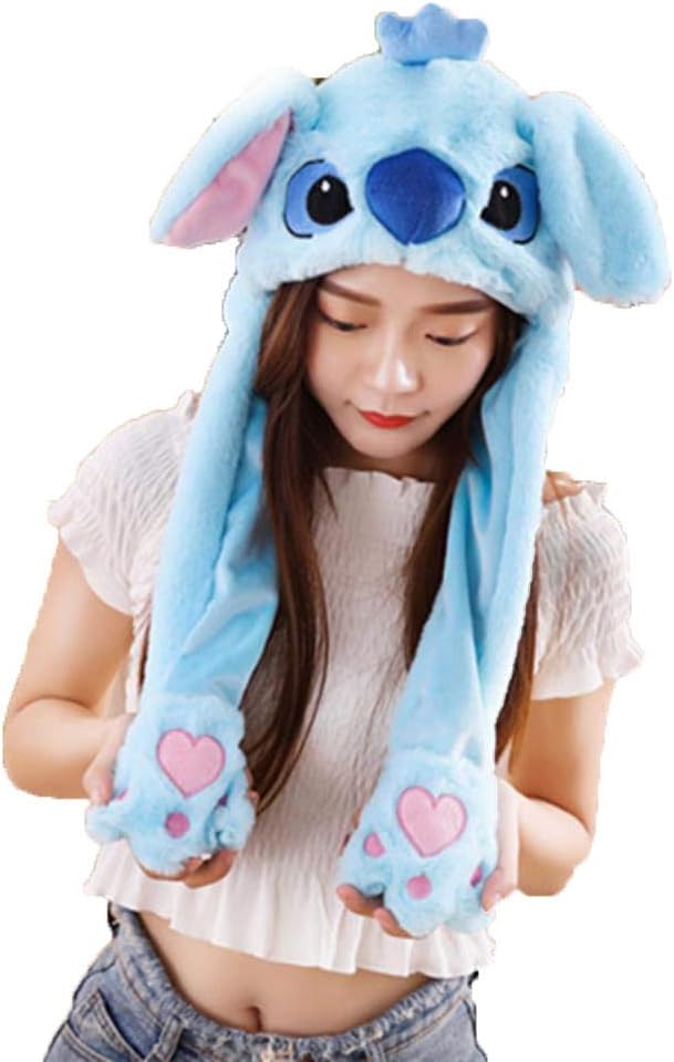5 pcs Creative Plush Rabbit Stitch Pikachu Ear Hats Pinching Moving Ears Winter Animals Caps Party Performance Costume