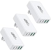 Flat USB C Wall Charger, OKRAY 3-Pack 40W 4-Port PD3.0&QC3.0 Fast Charging Blocks Slim USB A+USB C Charger Multiport Power Adapter Foldable Plug for iPhone 17 16 15 14 13 12 Pro, iPad, AirPods, iwatch