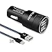 XUZOU Car Charger,Rapid Dual Port 24W 4.8A USB Car Charger Adapte with Apple Lightning Cable to USB Cable for iPhone 7/7 Plus,6/6S/6 Plus/6S Plus,5S/5,iPad,iPod Nano 7(Black)