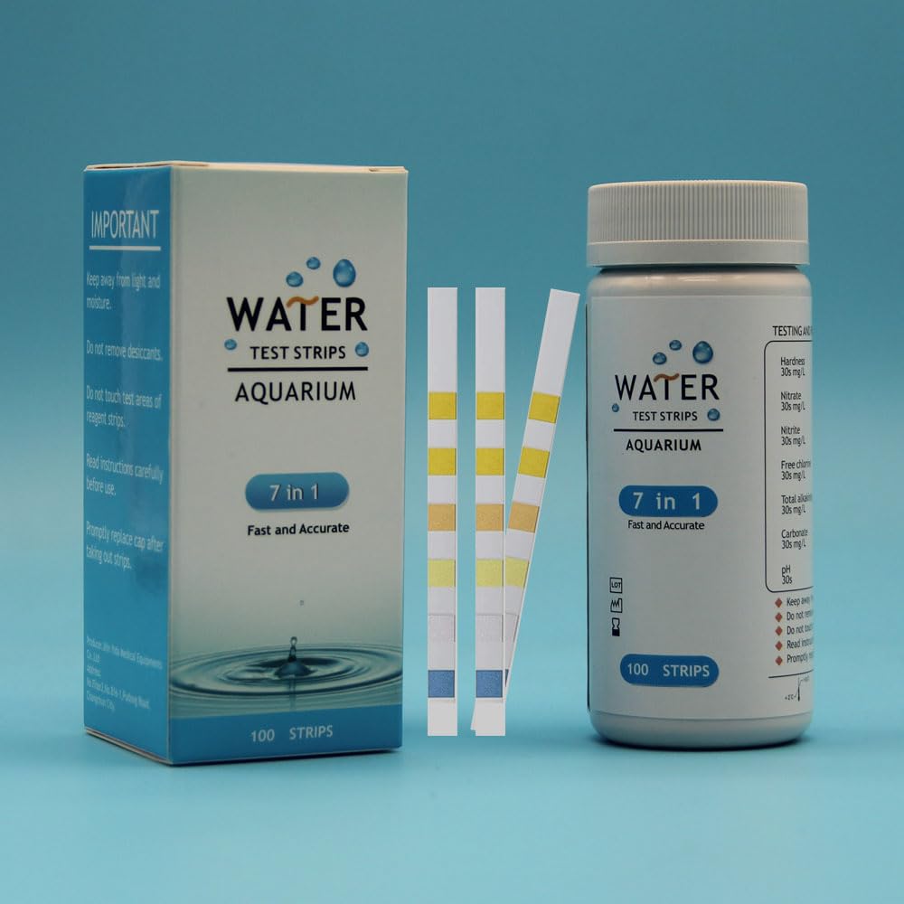 KINGYEENUO 7 in 1 Aquarium Test Kit, 100 Strips Aquarium Water Test Kit, Test Strips for Freshwater Saltwater Aquarium, Fast & Accurate Water Testing Strips for Pond/Pool