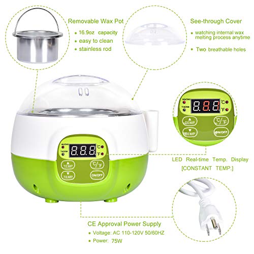 DeveSouth 17oz Green Wax Warmer Machine Hair Removal Kit Digital Display Waxing Bean Device (SD-351)