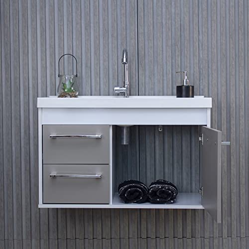 RIVERZZA Kit Armário para Banheiro 60cm MDF com Cuba + Espelheira - Potenza (Gianduia)