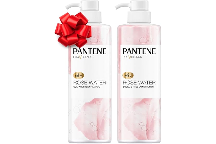Pantene Sulfate Free Shampoo and Conditioner Set, Rose Water, Soothing and Moisturizing, Infused with Vitamin B5, for all Hair Types, Safe for Color Treated Hair, Pro-V Blend, 17.9 Fl Oz Each, 2 Pack