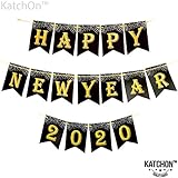 Happy New Year 2020 Banner - Large Size, No DIY Real Glitter | New Years Eve Party Supplies 2020 | Happy New Year Party Decorations | NYE Decorations | Happy New Year Sign | New Years Eve Decorations