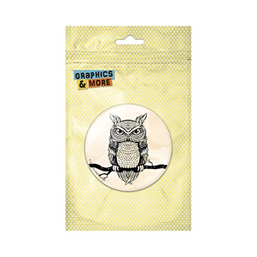 Owl Perched on Tree Branch Pinback Button Pin Badge - 1 Inch Diameter