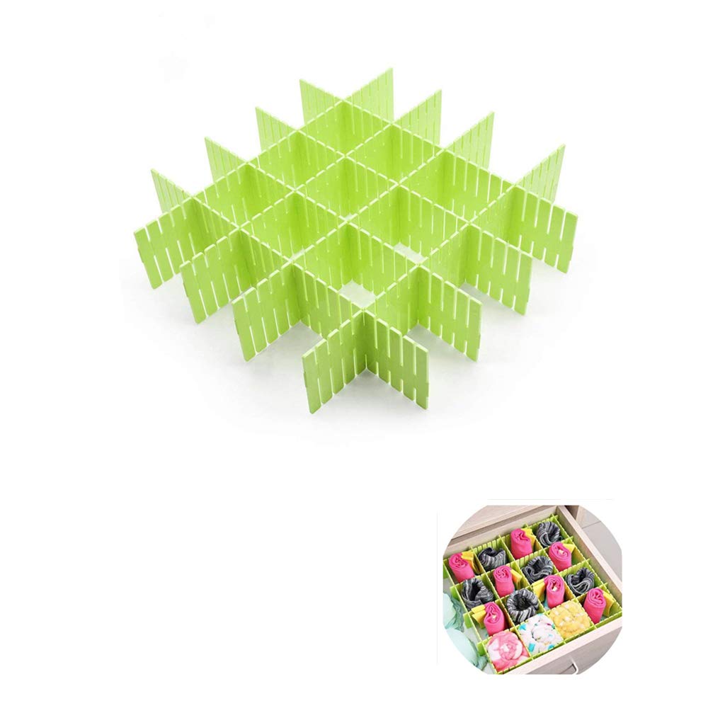 Onerbuy 8pcs Adjustable Grid Drawer Dividers DIY Plastic Closet Separator Tidy Organizer Container for Underwear Socks Belt Office Supplies (Green
