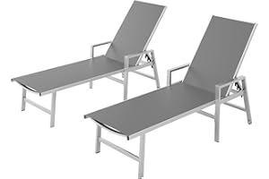 VEXWALX Patio Chaise Lounge Chair Outdoor with Wheels&Armrests, Aluminum Pool Lounge Chairs Set of 2 Five-Position Adjustable Recliner, Outdoor Beach Lounge Chairs for Poolside, Patio, Deck, Yard, Dark Gray