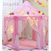 ONMIER Pink Princess Castle Kids Play Tent, Children Playhouse, Great Birthday Gifts For 1-10 Years Old Kids Toys, Indoor And Outdoor Use, Pink ( Colorful Ball and LED lights Not Include)