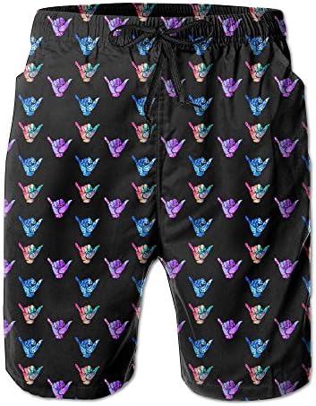 Mens Casual Beach Board Shorts Hawaii Shaka Sign Swim Trunk