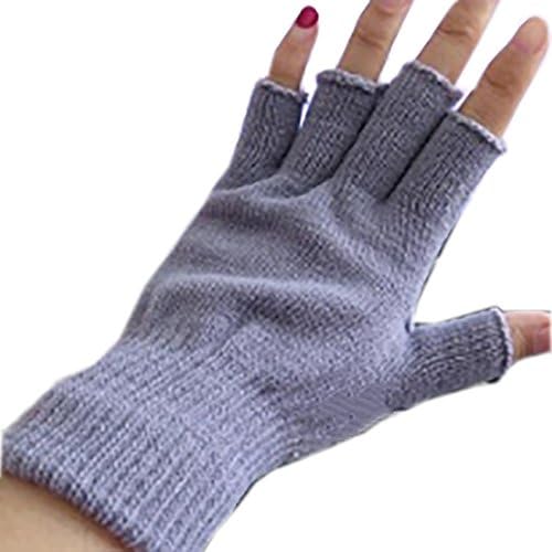 RICCOS (TM) Fashion Women Winter Stretchy Knitted Half Finger warm Mittens Gloves,Grey,Medium
