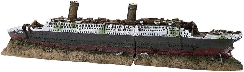 Pssopp Aquarium Ship Wreck Decorations Resin Titanic Lost Wrecked Boat Ship Sunken Ship Decorations Aquarium Landscaping Decoration Fish Tank Ornament