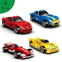 OUTFANDIA Building Blocks with Mini Car, Building Toys for Kids, Set of 4 Race Car Building Kits for Creative Play and Toddler Play (176pieces)