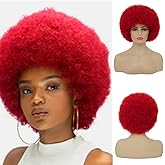 Dai Cloud Red Afro Wig for Black Women 70s Costume Wig Puff Short Curly Fluffy Soft Wigs Party Halloween and Daily Hair wig