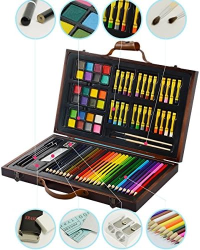 KIDDYCOLOR Deluxe Art Set for Kids in Wooden Case 79 pcs Christmas Gift