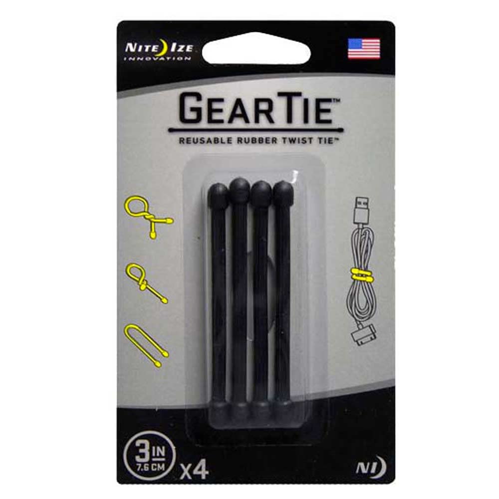 Nite Ize GT3-4PK-01 Gear Reusable Rubber Twist Tie, 3" - 4-Pack, Black, 4 Count