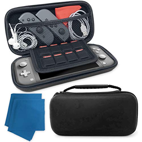 Pixiss Carrying Case for Nintendo Switch Lite with Ultra Slim Portable Hard Shell Pouch Travel Game Bag for Switch Lite Console Accessories Holds 8 Game Cards with 2X Microfiber Cloths, Black