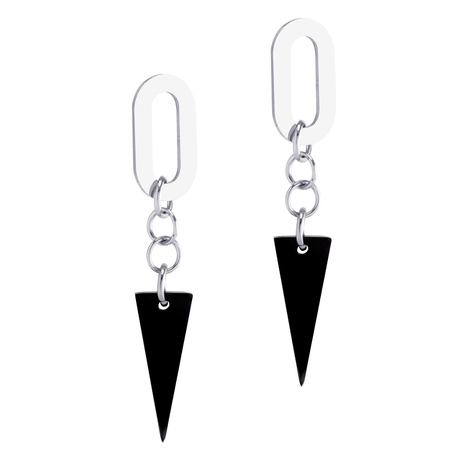555Jewelry Stainless Steel Funky Fashion Triangle Dangle Earrings for Women, Small Edgy Drop Dangling Geometric Earrings for Women, Triangular Punk Earrings for women, Silver & Black