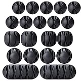 20 Pack Multipurpose Black Cable Clips Viaky Cord Management System, for Organizing Cable Cords Home and Office, Self Adhesive Cord Holders Desk Cable Organizer