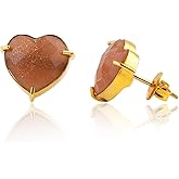 CRYSTALINES AAA Grade Natural Gemstone Stud Earrings – Handmade in Gold Plated | Healing Crystals | Classic Prong Earrings | Heart Shape Studs | Christmas Gift for Women