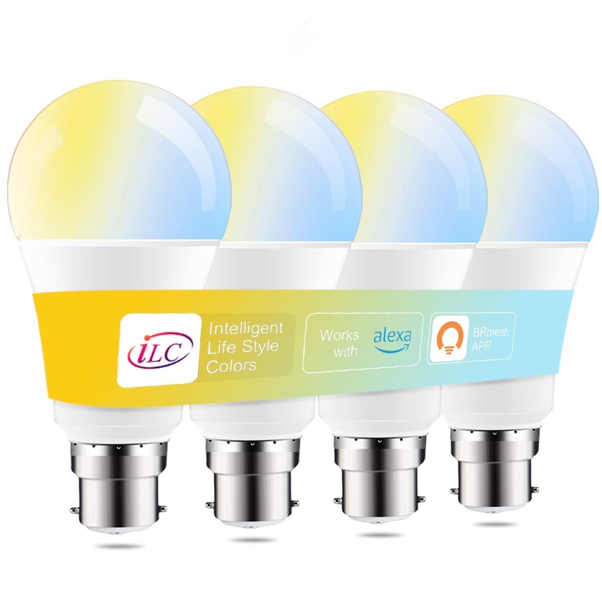 iLC LED Alexa Light Bulbs B22, Smart Bulb, Work with Alexa (Echo Devices Required), Bayonet 2700K-6000K Turnable (4 Packs)