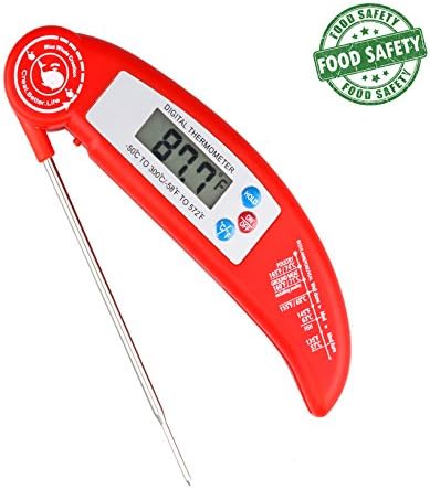 Meat Thermometer, Digital Kitchen Thermometer Ultra Fast Accurate Instant Read Electronic Cooking Thermometer with Build-in P-Magnet and 4.5’ Medical Grade Detector for BBQ Grill and etc (red)